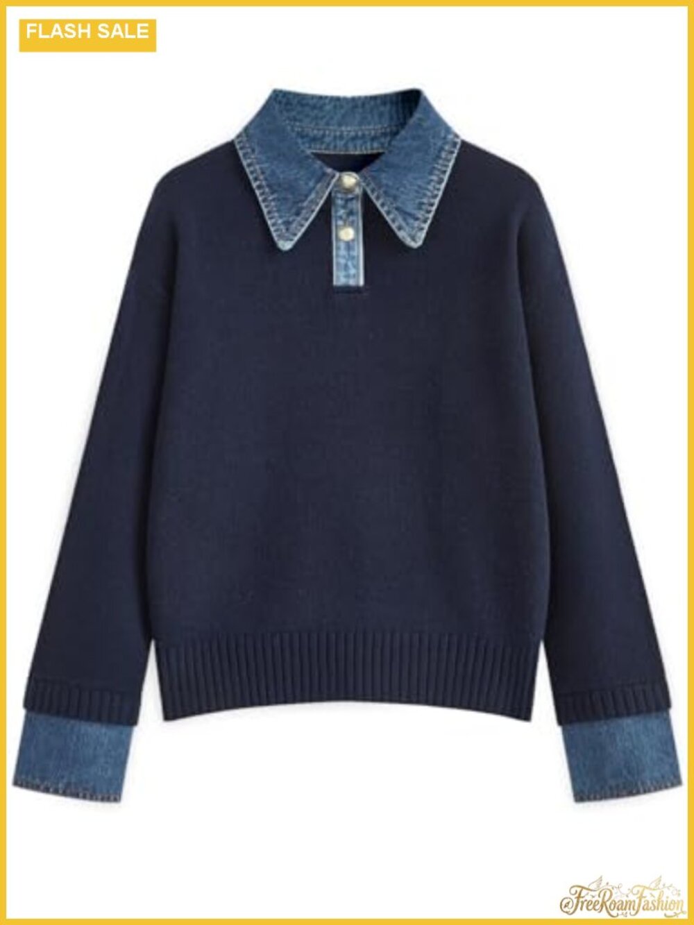Oversized Collared V-Neck Pullover Sweater Button Up Knit